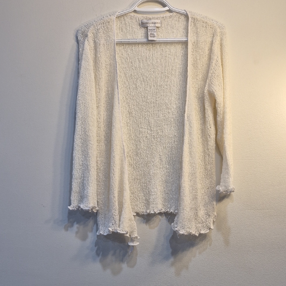 4 Fo 15  🌟 Daper's & Damon's Cream/Ivory Open-Front Ruffle-Hem Cardigan